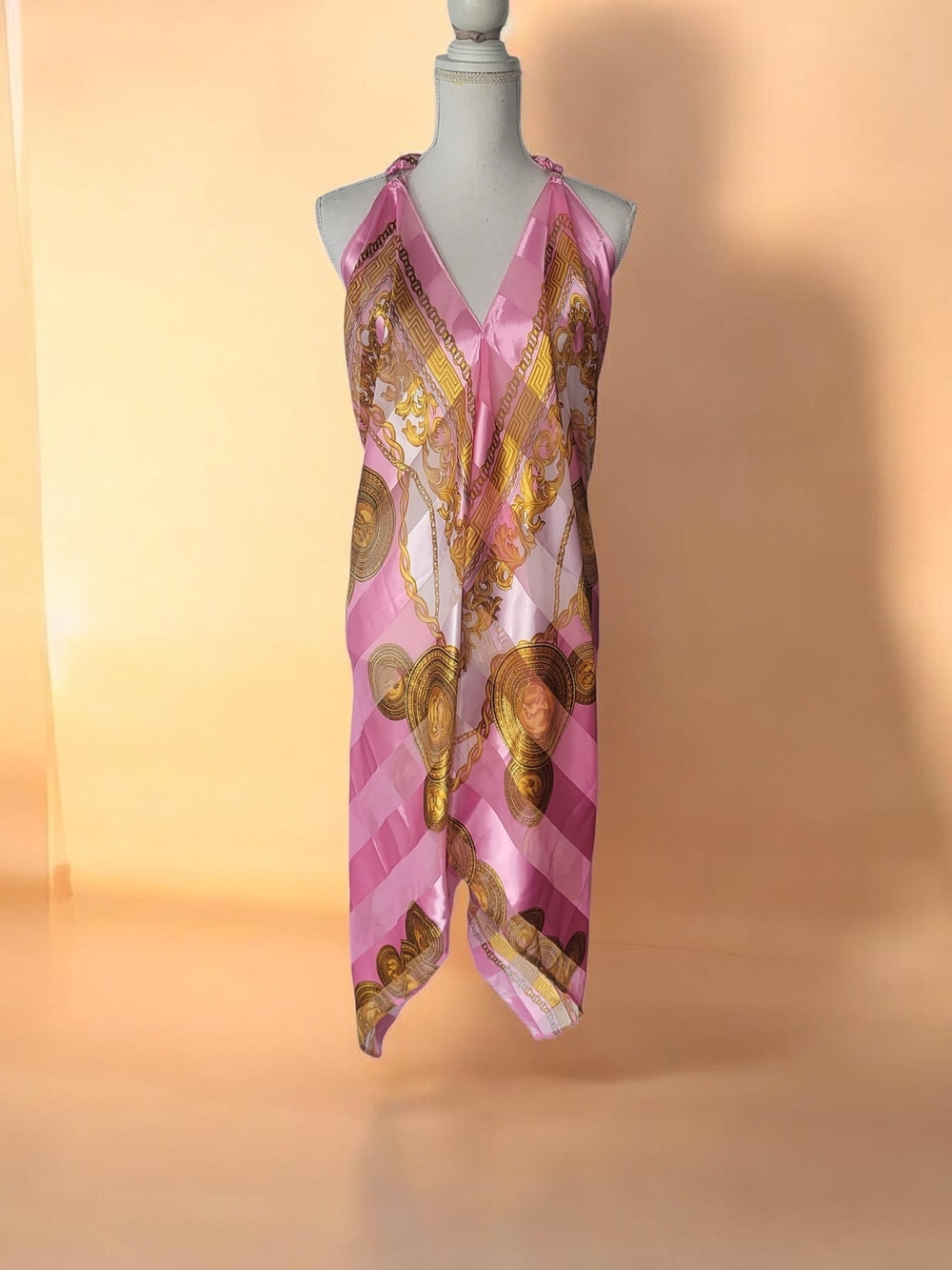 Pink & Gold Halter Swim Coverup Dress One Size